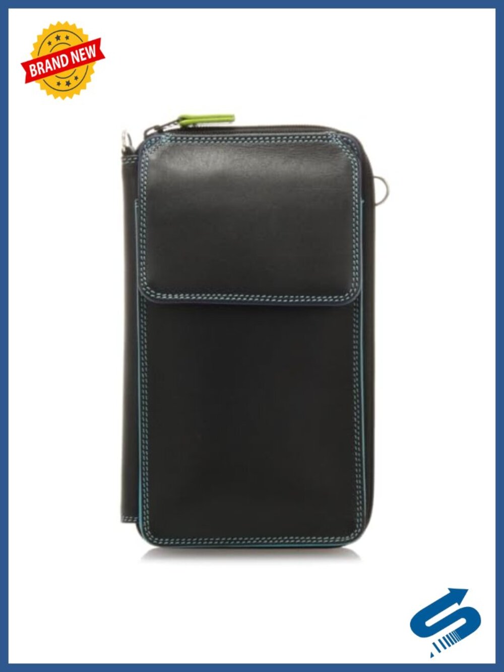 Genuine Leather Credit Card Wallet ID Window Shoulder Strap Card Holder Purse